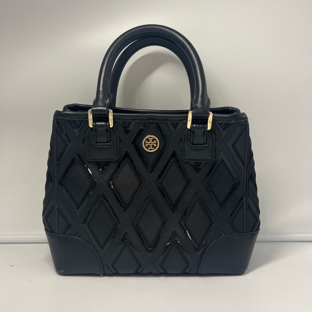 Tory Burch Large Quilted  Robinson black leather Bag